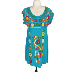 Teal blue floral embroidered dress